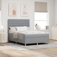 Boxspring Seng med Madras Lys Grå 140x190 cm Stof