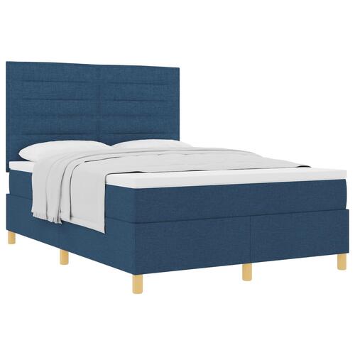 Box Spring Seng med Madras Blå 140x190 cm Stof