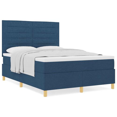 Box Spring Seng med Madras Blå 140x190 cm Stof