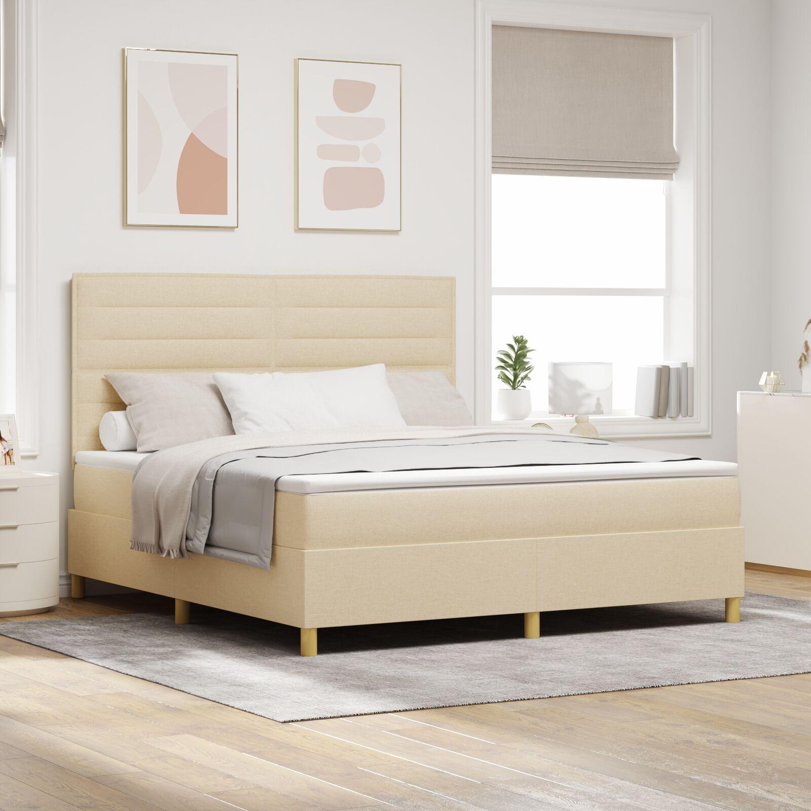 Kontinentalseng med madras Creme 180 x 200 cm Stof billede