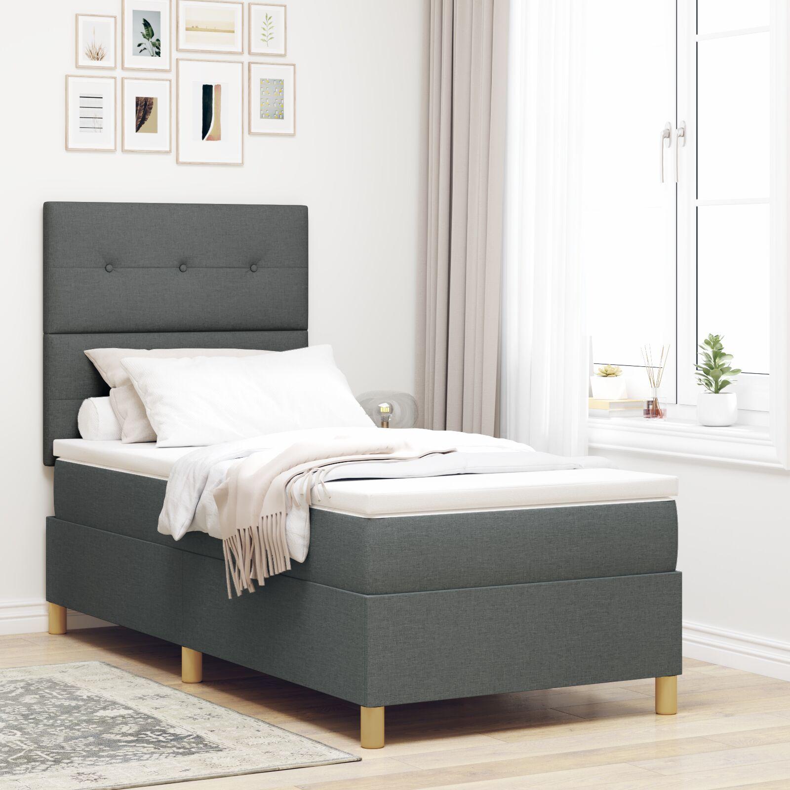 Kontinentalseng med hovedgærde mørkegrå 90 x 200 cm stof