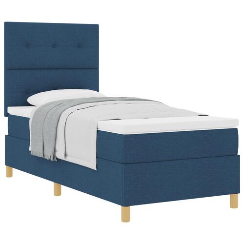 Box Spring Seng med Madras Blå 100x200 cm Stof