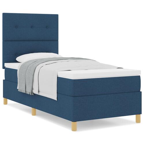 Box Spring Seng med Madras Blå 100x200 cm Stof