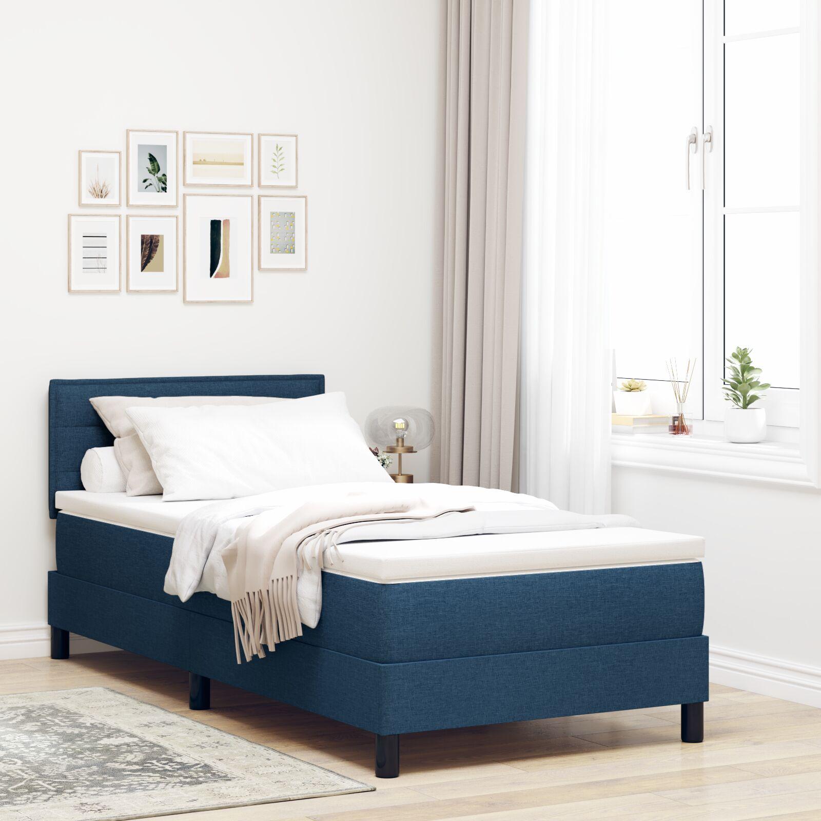 Sengestel med madras Blå Stof 100 x 200 cm Sengestel
