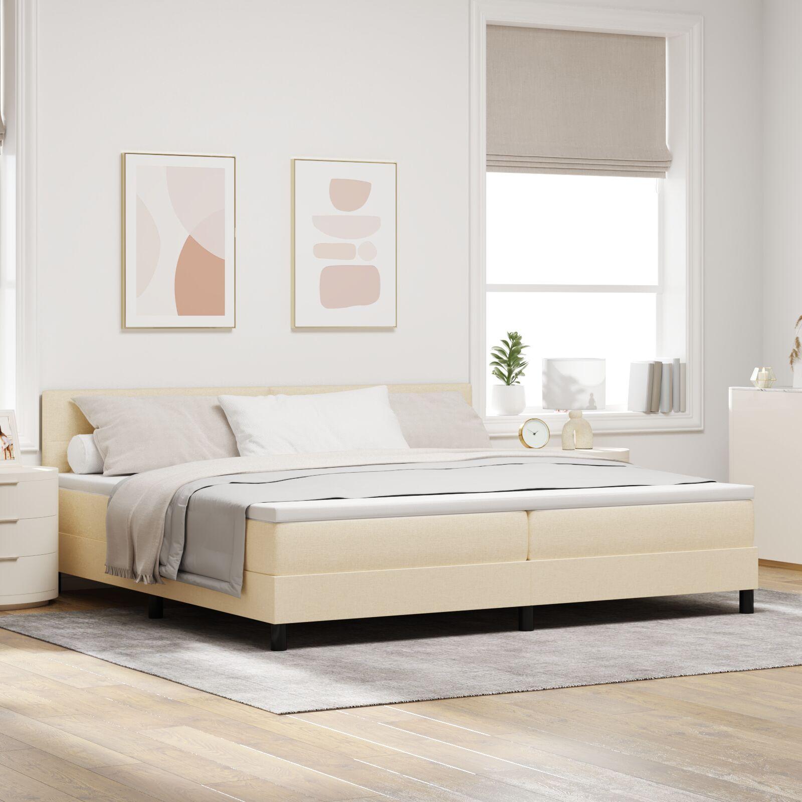 Kontinentalseng med madras med LED Creme 200 x 200 cm Stof billede
