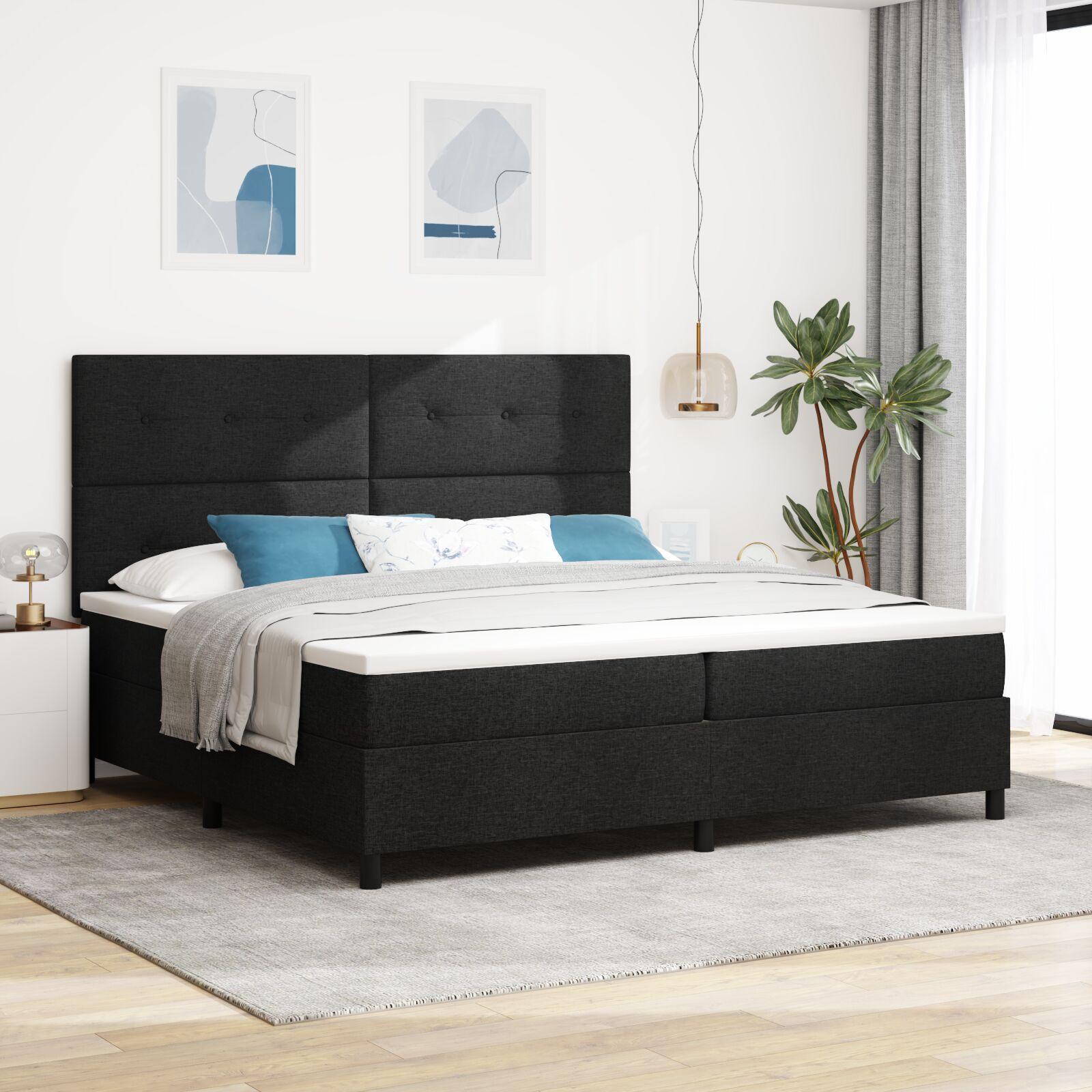 Box Spring Seng med Madras & LED Sort 200x200 cm Stof