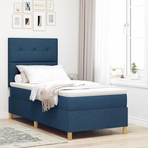 Sengestel med Madras Blå Stof 90 x 200 cm Blå Seng Rektangulær