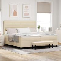 Sengestel med Madras Sæt af 2 Beige Stof 200 x 200 cm Sengestel