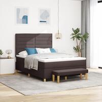 Box Spring Seng med Madras & Bænk Mørkebrun 160x200 cm Stof