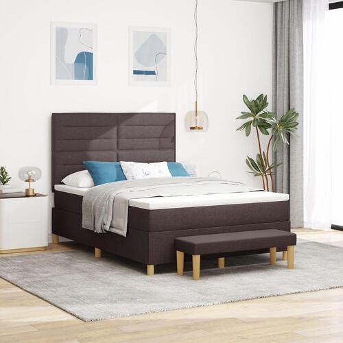 Box Spring Seng med Madras & Bænk Mørkebrun 160x200 cm Stof