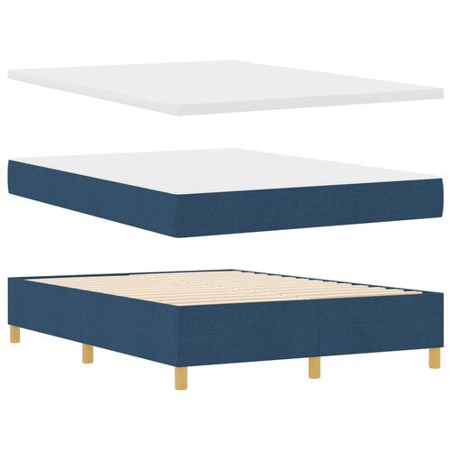 Boxspring Seng med Madras & Bænk Blå 160x200 cm Stof
