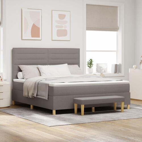 Box Spring Seng med Madras & Bænk Taupe 180x200 cm Stof