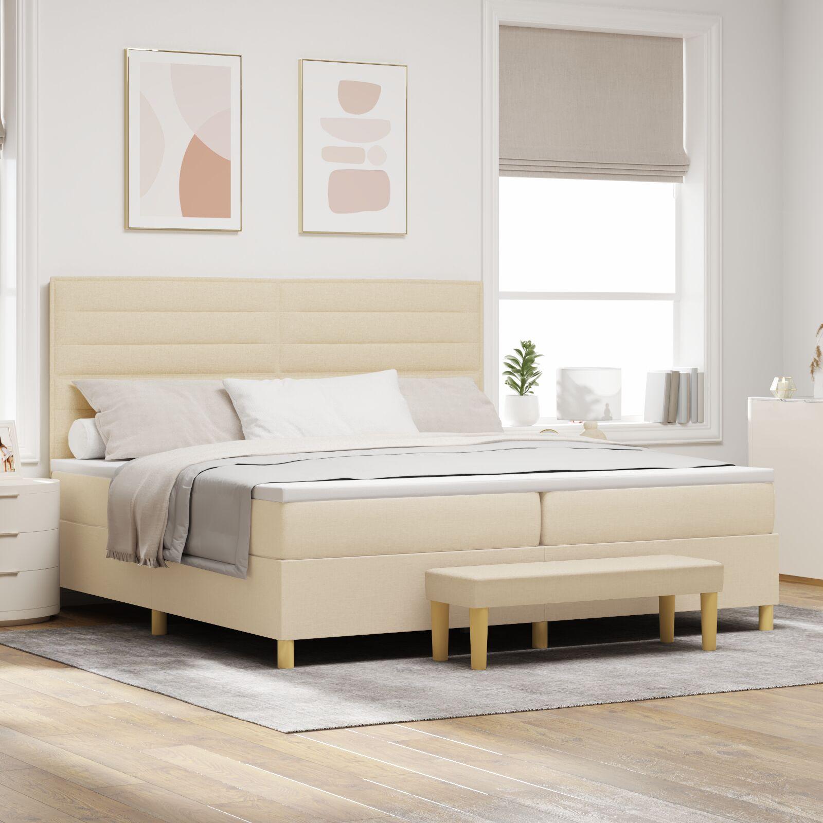 Kontinentalseng med madras Creme 200 x 200 cm Stof billede