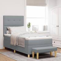 Box Spring Seng med Madras & Bænk Lys Grå 100x200 cm Stof
