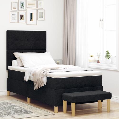 Boxspring Seng med Madras & Bænk Sort 100x200 cm Stof