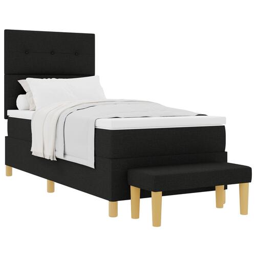 Boxspring Seng med Madras & Bænk Sort 100x200 cm Stof