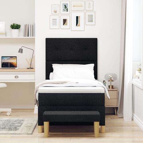 Boxspring Seng med Madras & Bænk Sort 100x200 cm Stof