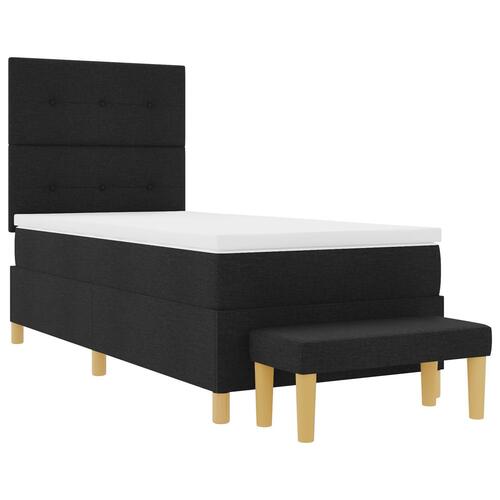 Boxspring Seng med Madras & Bænk Sort 100x200 cm Stof