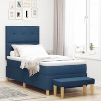 Boxspring-Seng med Madras og Bænk Blå 100x200 cm Stof