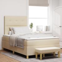 Boxspring Seng med Madras & Bænk Creme 120x200 cm Stof