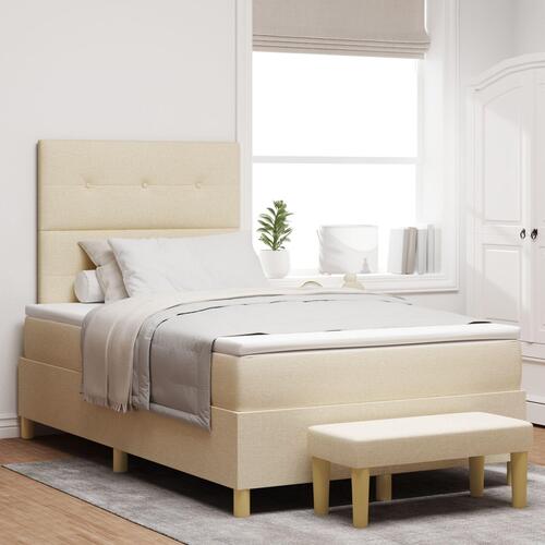 Boxspring Seng med Madras & Bænk Creme 120x200 cm Stof