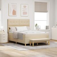 Box Spring Seng med Madras & Bænk Cremefarvet 160x200 cm Stof