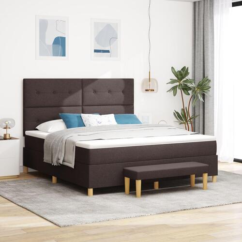 Box Spring Seng med Madras & Bænk Mørkebrun 180x200 cm Stof