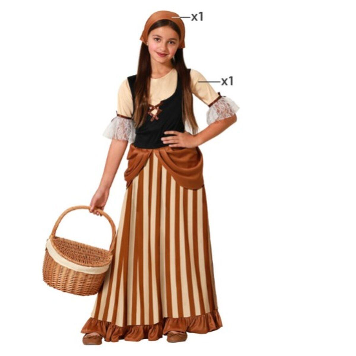 Børnekostume - Tjener/landpige, brun, str. 10-12 år