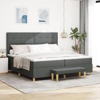 Box Fjeder Senge med Madras & Bænk Mørkegrå 200x200 cm Stof