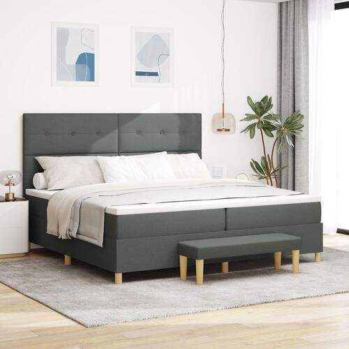 Box Fjeder Senge med Madras & Bænk Mørkegrå 200x200 cm Stof