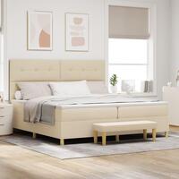 Box Spring Seng med Madras & Bænk Cremefarvet 200x200 cm Stof