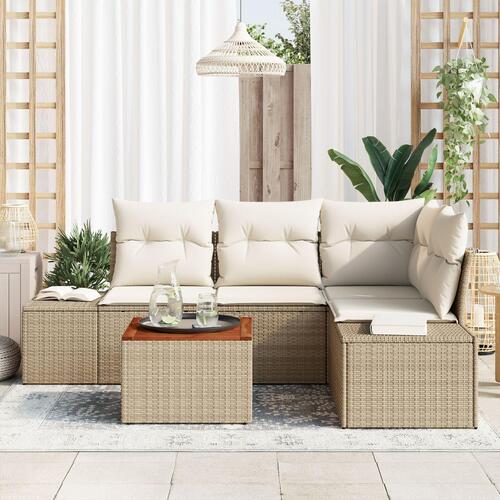 Have Sofa Sæt Sæt af 5 Beige og creme Poly Rattan, Polyester, Stål