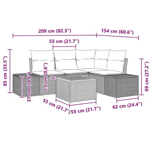 Have Sofa Sæt Sæt af 5 Beige og creme Poly Rattan, Polyester, Stål