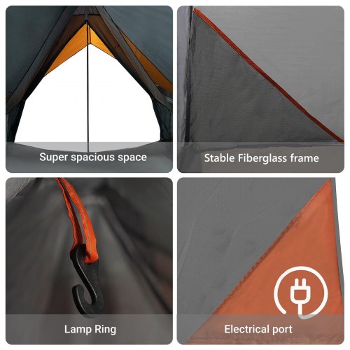 Camping Telt 5-Person Grå og Orange Polyester, Glasfiber 5-person