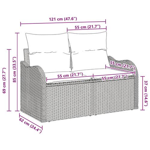 2-personers have sofa med opbevaring og puder beige poly rattan