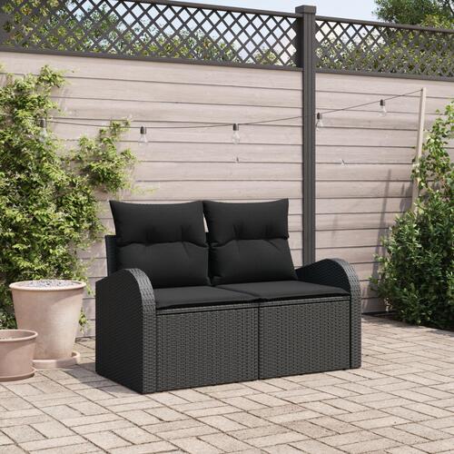 2-personers have-sofa med puder sort poly rattan