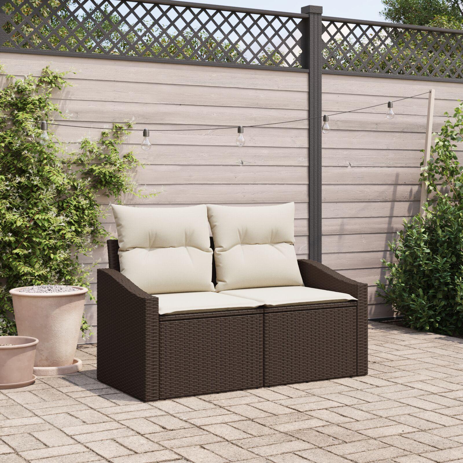 Havemøbelsofa med pude Brun 123 x 62 x 69cm polyrattan billede