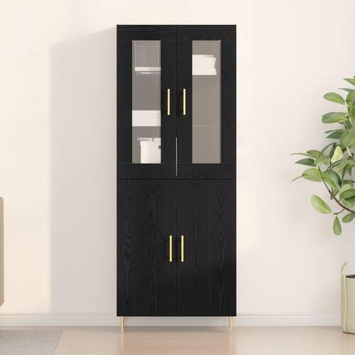 Højskab Sort Eg 69.5x34x180 cm Ingeniørtræ