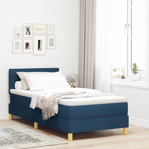 Box Spring Seng med madras Blå 90x200 cm Stof