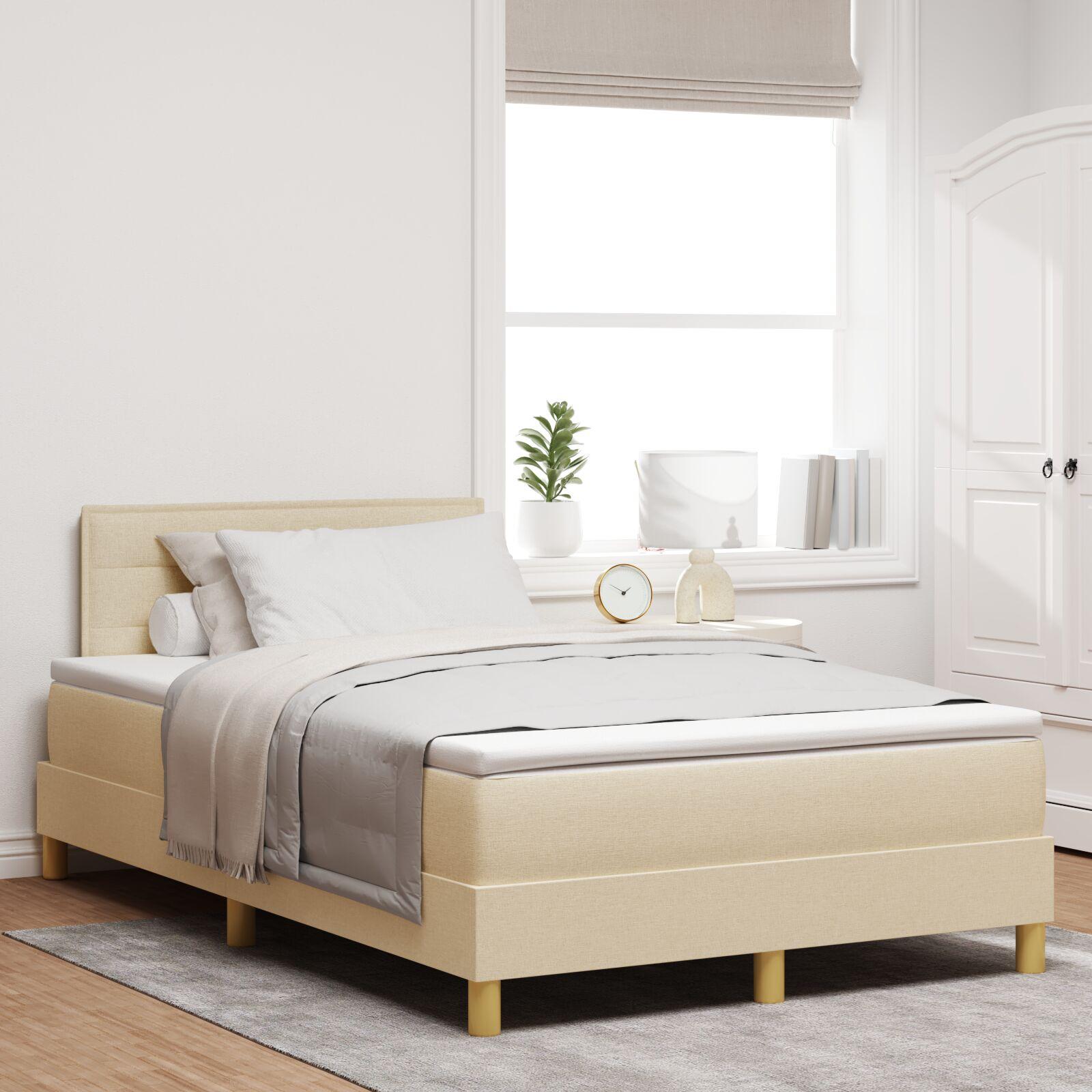 Box lamelbund med Madras Creme 120x200 cm Stof