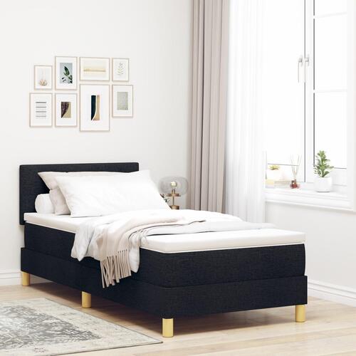 Box Spring Seng med Madras Sort 90x200 cm Stof