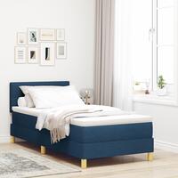 Box Spring Seng med Madras Blå 90x200 cm Stof