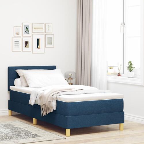 Box Spring Seng med Madras Blå 90x200 cm Stof