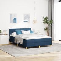Box Spring Seng med Madras Blå 140x200 cm Stof