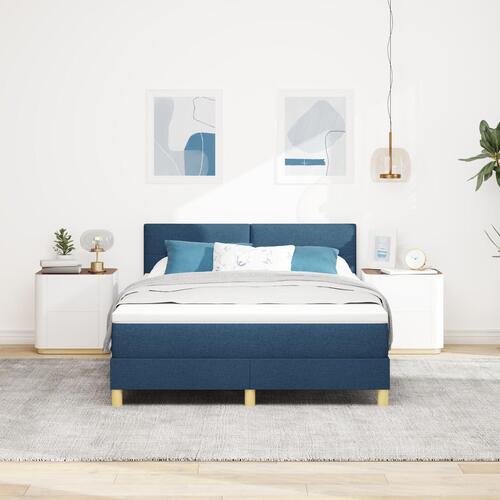 Box Spring Seng med Madras Blå 140x200 cm Stof