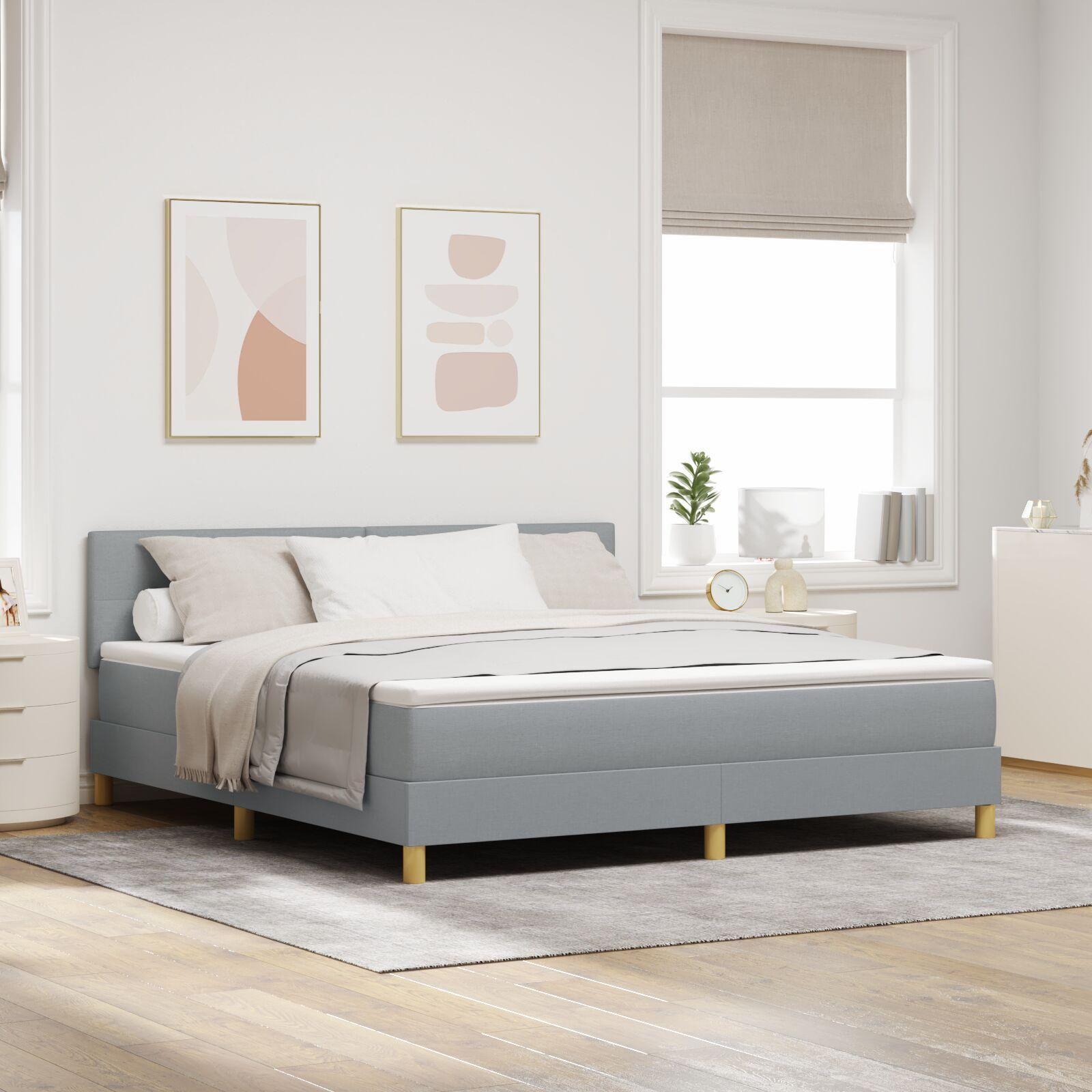 Box Spring Seng med Madras Lys Grå 180x200 cm Stof