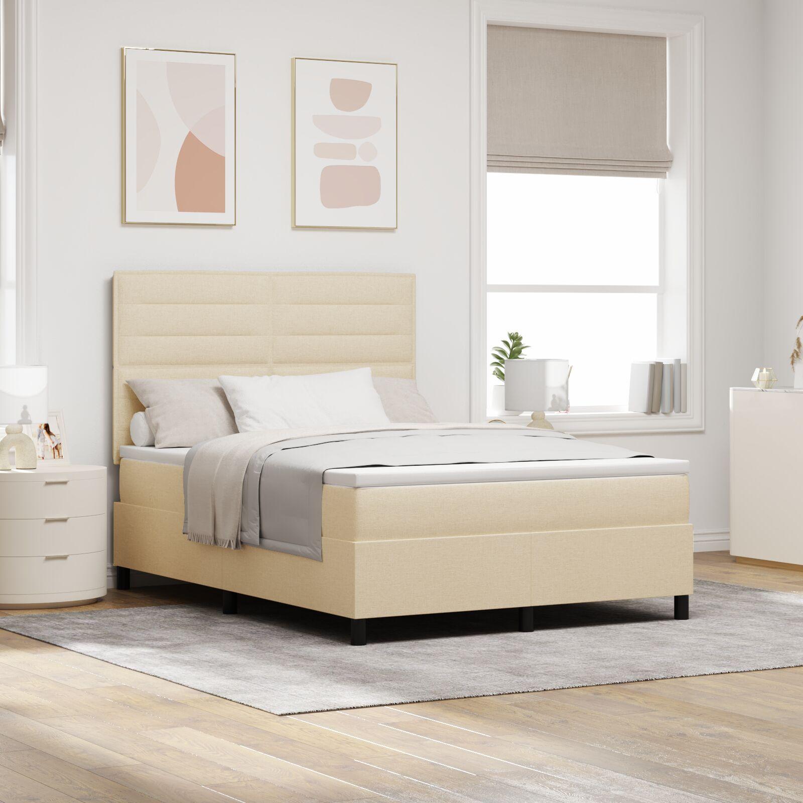 Kontinentalseng med madras Creme 140 x 200 cm Stof billede
