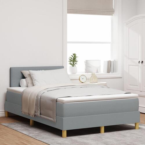 Box Spring Seng med Madras & LED Lysegrå 120x200 cm Stof