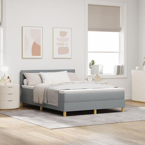 Box Spring Seng med Madras & LED Lysegrå 140x190 cm Stof