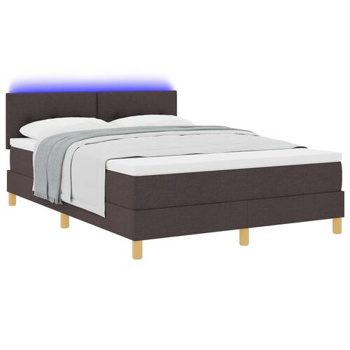 Box Spring Seng med Madras & LED Mørkebrun 140x190 cm Stof